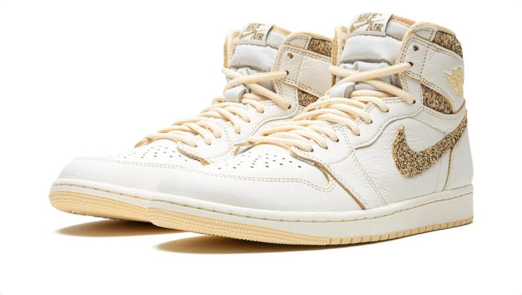 Air Jordan 1 High Ivory & Gold-Textured Sneakers