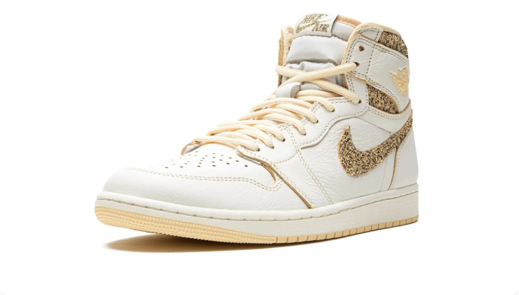 Air Jordan 1 High Ivory & Gold-Textured Sneakers