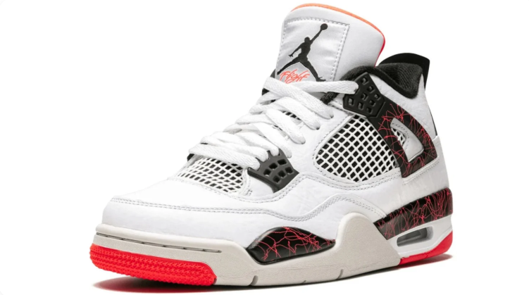 Jordan White Sneakers with Red Crackle-Pattern Accents