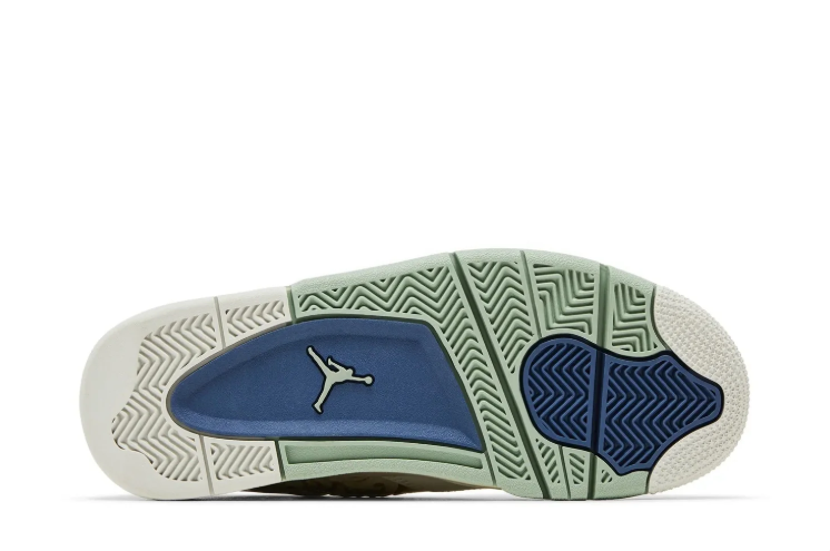 Jordan Cream Sneakers with Gold-Tone Patterns and Mint Accents