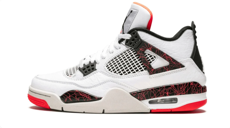 Jordan White Sneakers with Red Crackle-Pattern Accents