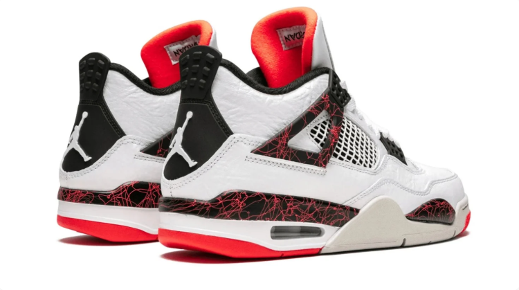Jordan White Sneakers with Red Crackle-Pattern Accents