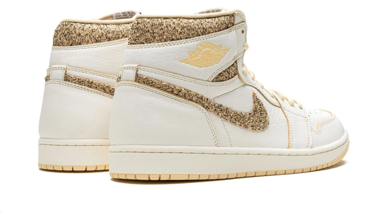 Air Jordan 1 High Ivory & Gold-Textured Sneakers