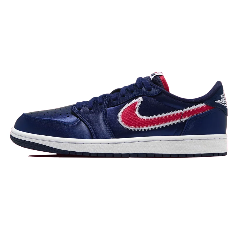 Jordan Navy & Red Low-Top Sneakers – Contrast-Stitched Swoosh