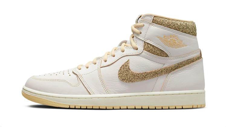 Air Jordan 1 High Ivory & Gold-Textured Sneakers