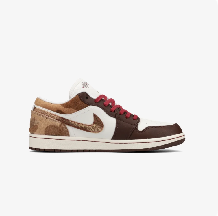 Jordan Brown and White Low-Top Sneakers with Red Laces