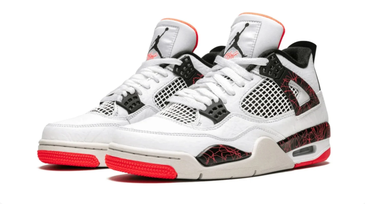 Jordan White Sneakers with Red Crackle-Pattern Accents